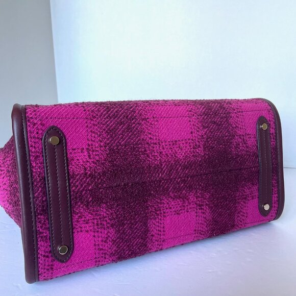 Kate Spade Ella Plaid Tweed Tote Medium Bright Rose Black Shoulder Bag - Picture 8 of 13